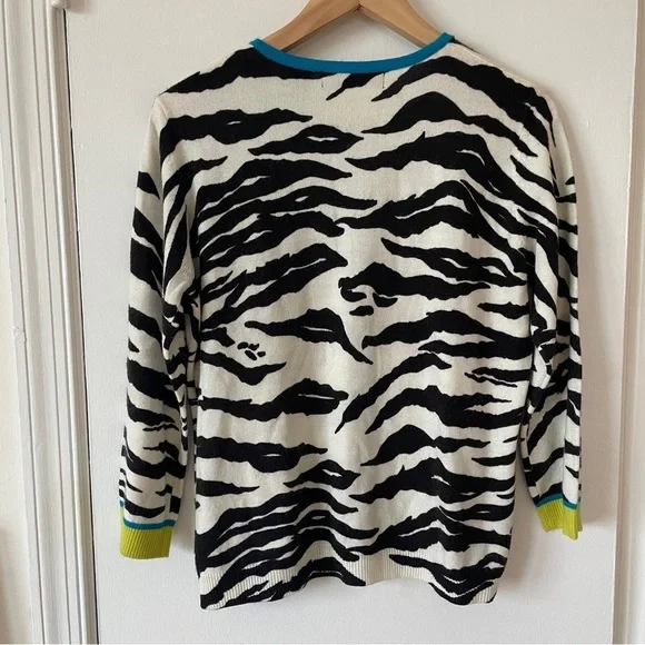 Vintage Y2K Zebra animal print sweater cardigan button-down Crewneck Large - Picture 3 of 5